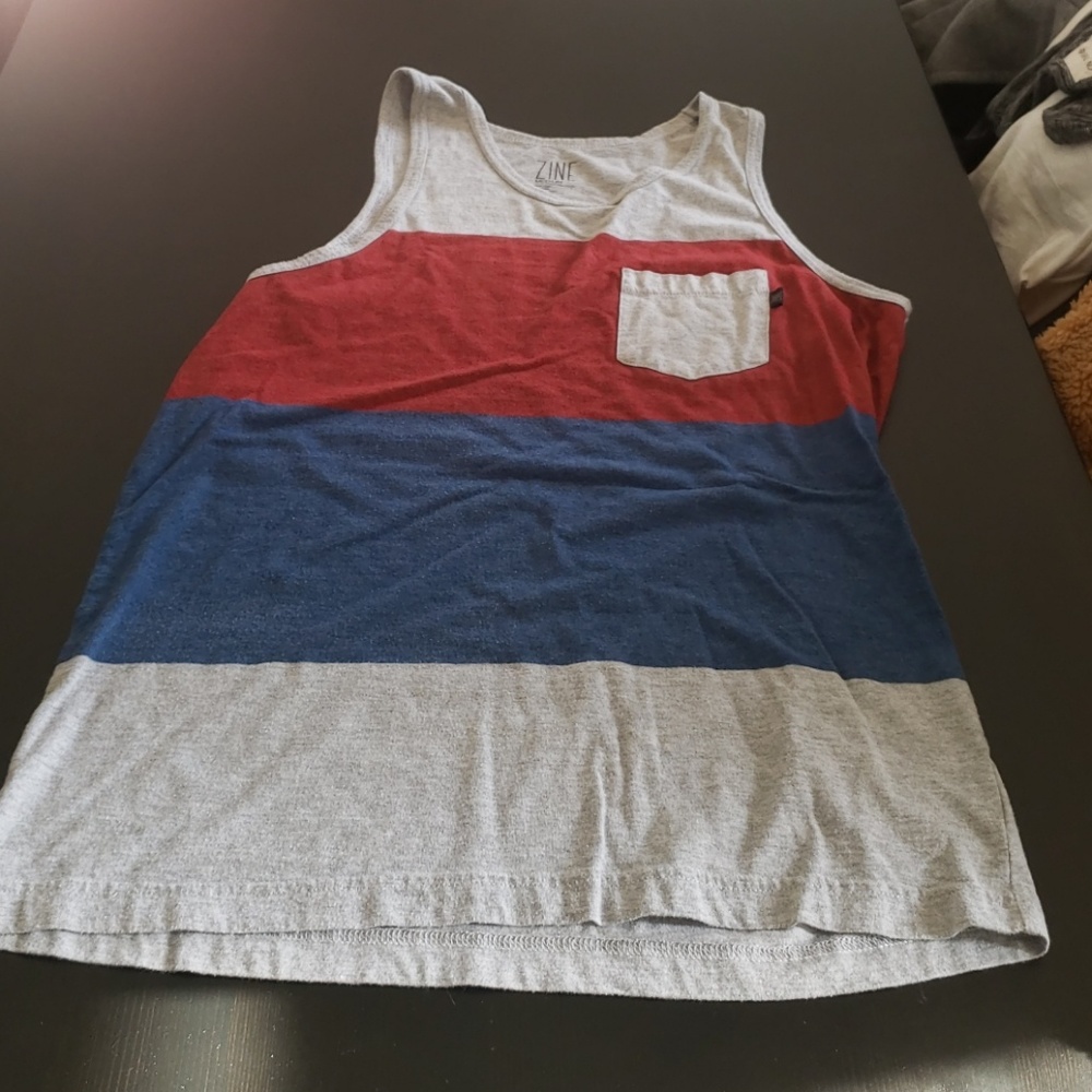 Red, blue and gray tank top